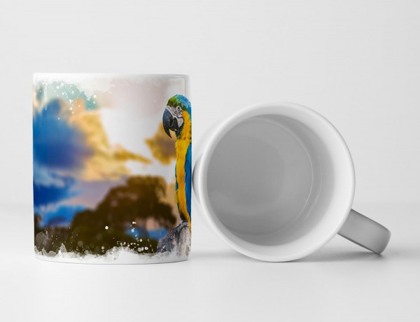 Paul Sinus Art Tasse Geschenk Tierfotografie – Blau gelb Ara am brasilanischen Himmel