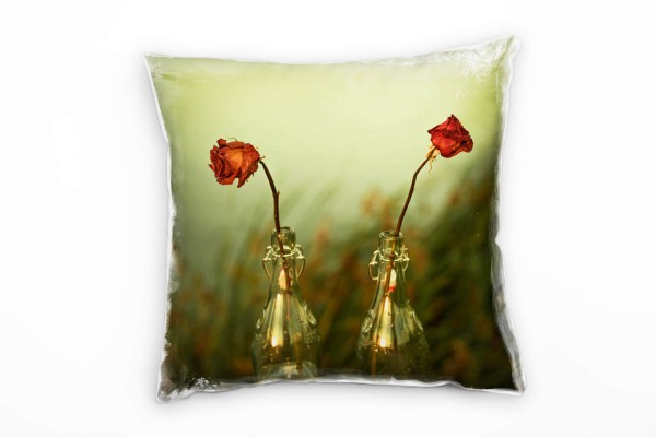 Paul Sinus Art künstlerische Fotografie, Rosen, Flaschen, grün Deko Kissen 40x40cm für Couch Sofa Lounge Zierkissen