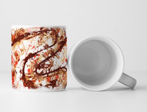 Paul Sinus Art Tasse Geschenk mandelweißer Hintergrund; dunkelbraune Wellenlinien, orange-rote Tupfer