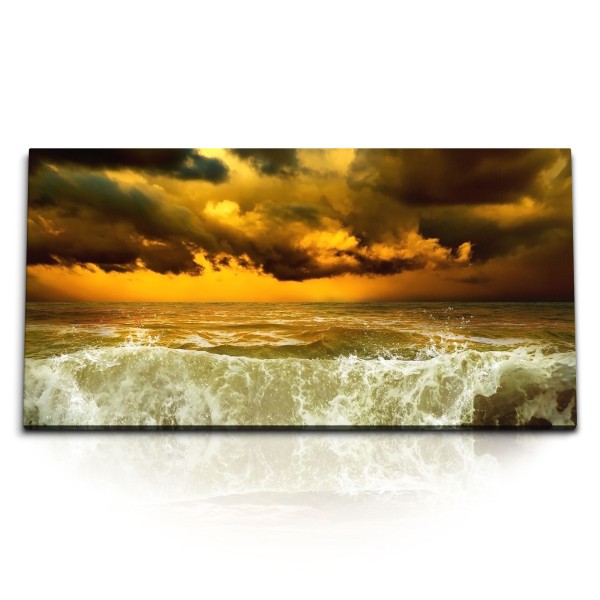 Paul Sinus Art Kunstdruck Bilder 120x60cm Meer Strand Wellen dunkler Himmel Sturm Horizont