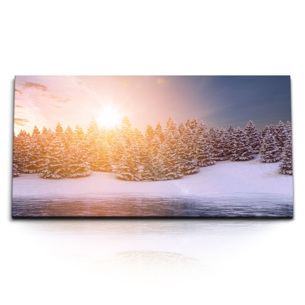 Paul Sinus Art Kunstdruck Bilder 120x60cm Sonnenuntergang Tannenwald Schneelandschaft Winter