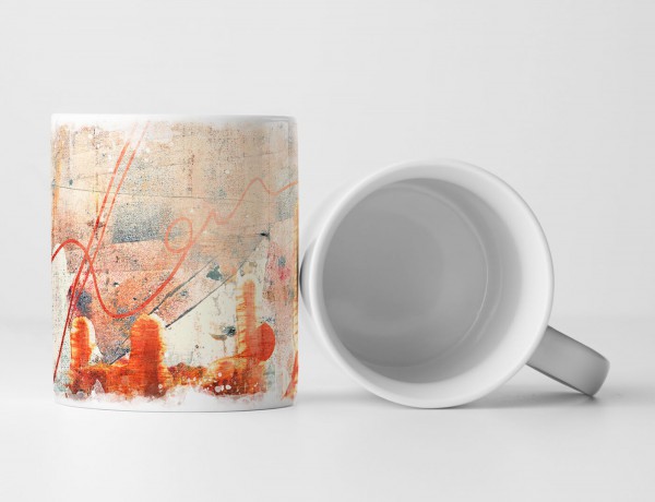 Paul Sinus Art Tasse Geschenk hell-lachsrosa Grundierung; graue, orangene Abstraktionen