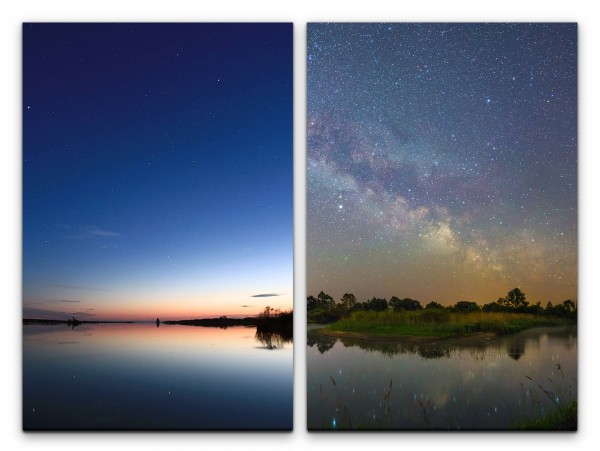 Paul Sinus Art 2 Bilder je 60x90cm Horizont Meer Nachthimmel Sternenhimmel Galaxie Sommernacht Astrofotografie