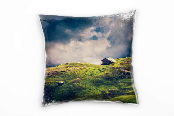 Paul Sinus Art Landschaft, grün, blau, Hügel, Berg, bewölkt Deko Kissen 40x40cm für Couch Sofa Lounge Zierkissen