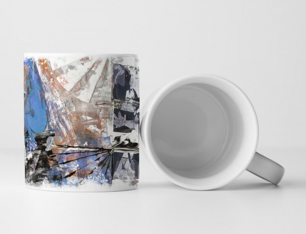 Paul Sinus Art Tasse Geschenk grau, weiß, schwarz,blau, sandbraune Abstraktion