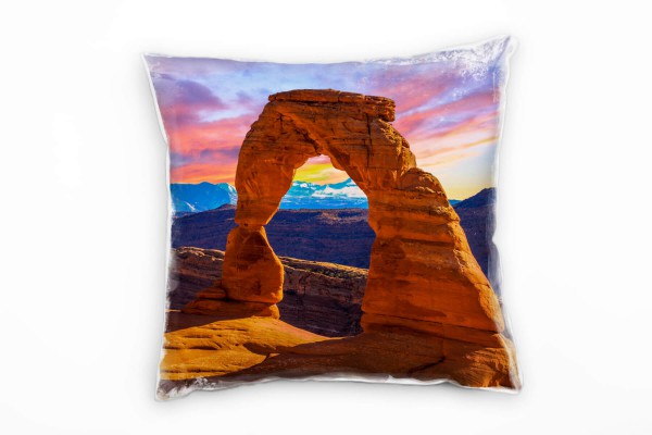 Paul Sinus Art Landschaft, Felsen, Berge, blau, orange Deko Kissen 40x40cm für Couch Sofa Lounge Zierkissen