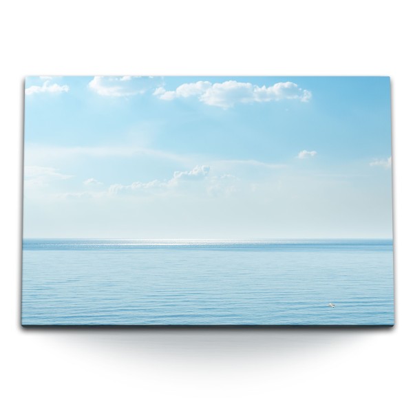 Paul Sinus Art 120x80cm Wandbild auf Leinwand Meer Horizont Blau Hellblau Himmel Sonnenschein