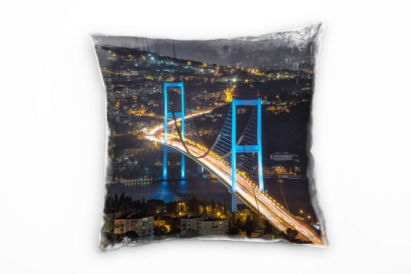 Paul Sinus Art City, Bosporus Brücke, Nacht, Beleuchtung, grau Deko Kissen 40x40cm für Couch Sofa Lounge Zierkissen