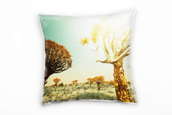 Paul Sinus Art Natur, braun, blau, gelb, Afrika, Trockenzeit Deko Kissen 40x40cm für Couch Sofa Lounge Zierkissen