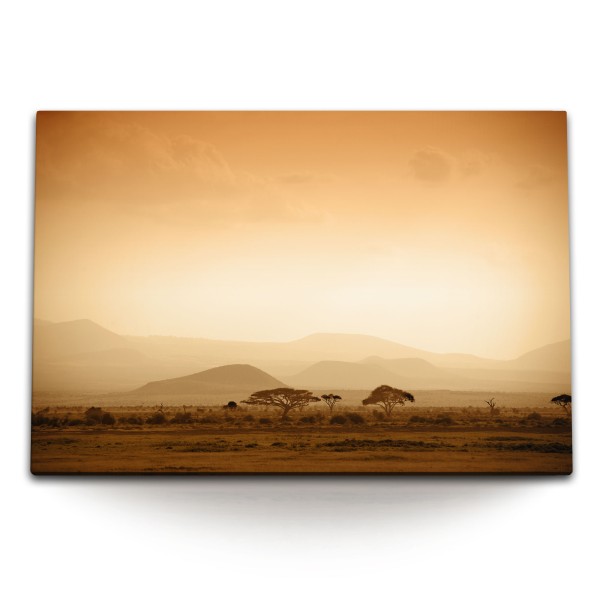 120x80cm Wandbild auf Leinwand Afrikanische Landschaft Berge Sonnenuntergang Abendrot