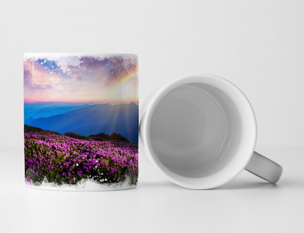 Paul Sinus Art Tasse Geschenk Landschaftsfotografie – Lila Rhododendronfeld mit buntem Himmel