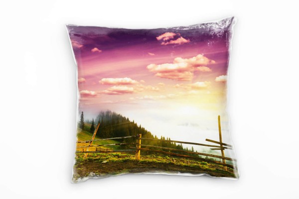 Paul Sinus Art Landschaft, grün, rosa, Berge, Wald Deko Kissen 40x40cm für Couch Sofa Lounge Zierkissen