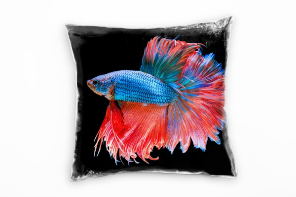 Paul Sinus Art Tiere, Fisch, Unterwasser, rot, blau, schwarz Deko Kissen 40x40cm für Couch Sofa Lounge Zierkissen