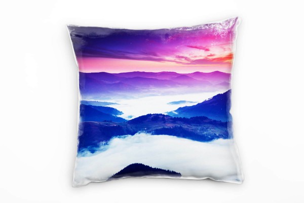 Paul Sinus Art Landschaft, lila, blau, weiß, Berge, Wolken, Sonne Deko Kissen 40x40cm für Couch Sofa Lounge Zierkis