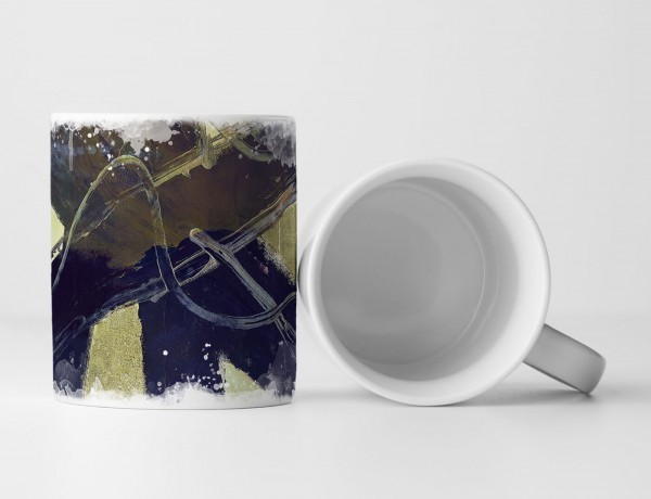 Paul Sinus Art Tasse Geschenk Abstraktion, dunkelkhaki, dunkelgoldrute, schwarz