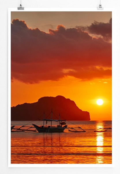 Paul Sinus Art Boote bei Sonnenaufgang Palawan Philippinen 60x90cm Poster