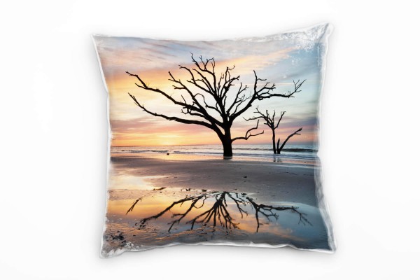 Paul Sinus Art Strand und Meer Sonnenuntergang, kahler Baum Deko Kissen 40x40cm für Couch Sofa Lounge Zierkissen