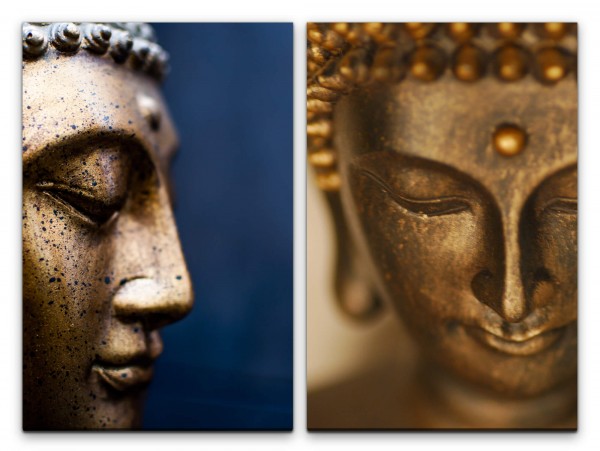 Paul Sinus Art 2 Bilder je 60x90cm Buddha Buddhakopf Bronze Statue Buddhismus Meditation Achtsamkeit Yoga