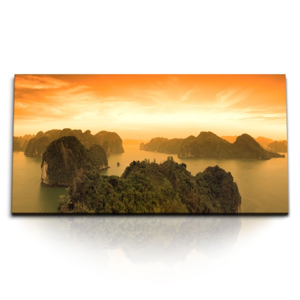 Kunstdruck Bilder 120x60cm Halong Bay Vietnam Sonnenuntergang Felsen Klippen