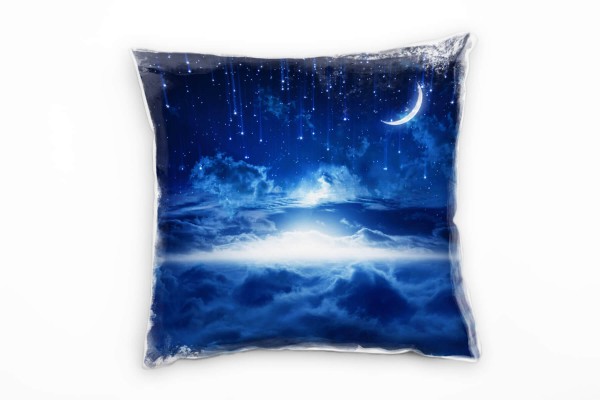 Paul Sinus Art Abstrakt, Natur, blau, weiß, Sterne, Mond, Wolken Deko Kissen 40x40cm für Couch Sofa Lounge Zierkiss