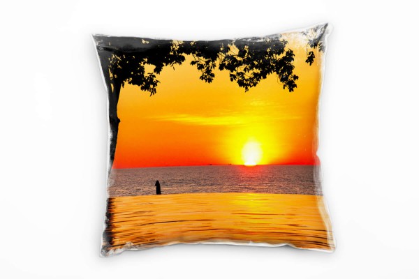 Paul Sinus Art Natur, Sonnenuntergang, Pool, Baum, orange, rot Deko Kissen 40x40cm für Couch Sofa Lounge Zierkissen