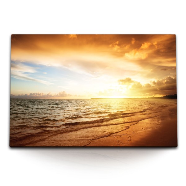 Paul Sinus Art 120x80cm Wandbild auf Leinwand Strand Meer Horizont Sonnenuntergang Abendröte