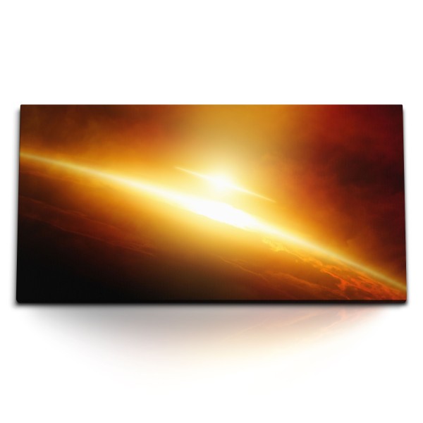 Paul Sinus Art Kunstdruck Bilder 120x60cm Sonnenuntergang Planet Erde Globus Rot Sonnenstrahlen