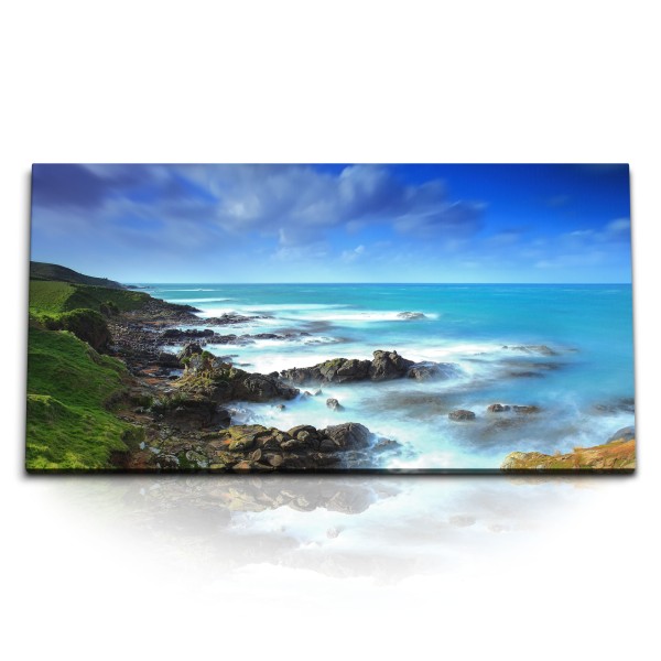 Paul Sinus Art Kunstdruck Bilder 120x60cm Neuseeland Küste Meer Felsen Blau Horizont