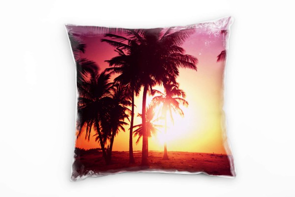 Paul Sinus Art Strand und Meer , Palmen, gelb, bunt, Sonnenuntergang Deko Kissen 40x40cm für Couch Sofa Lounge Zier