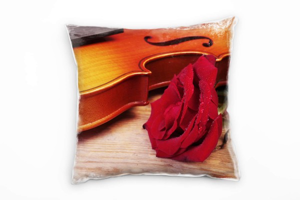 Paul Sinus Art Macro, Violine, rote Rose, braun, rot Deko Kissen 40x40cm für Couch Sofa Lounge Zierkissen