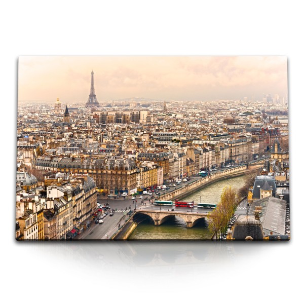 Paul Sinus Art 120x80cm Wandbild auf Leinwand Paris von Oben Eiffelturm Frankreich Fluss Altstadt