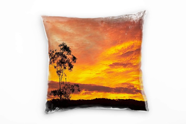 Paul Sinus Art Landschaft, Natur, Wald, Bäume, orangener Himmel Deko Kissen 40x40cm für Couch Sofa Lounge Zierkisse