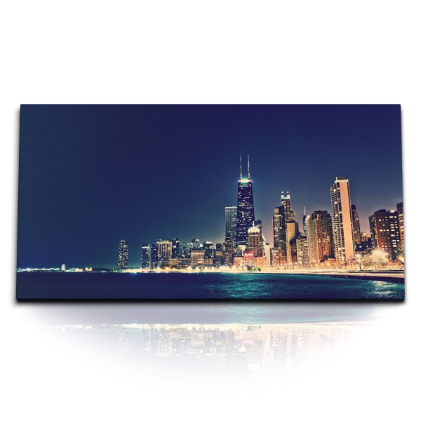 Paul Sinus Art Kunstdruck Bilder 120x60cm USA Chicago Skyline Nacht Hochhäuser Stadt