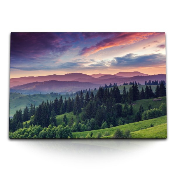 Paul Sinus Art 120x80cm Wandbild auf Leinwand Berglandschaft Alpen Berge Abendrot Bäume Natur