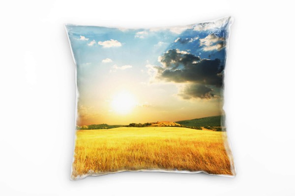 Paul Sinus Art Landschaft, gelb, blau, grün, Sonnenuntergang, Feld Deko Kissen 40x40cm für Couch Sofa Lounge Zierki