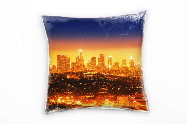 Paul Sinus Art City, LA, Nacht, Hochhäuser, Lichter, orange, blau Deko Kissen 40x40cm für Couch Sofa Lounge Zierkis