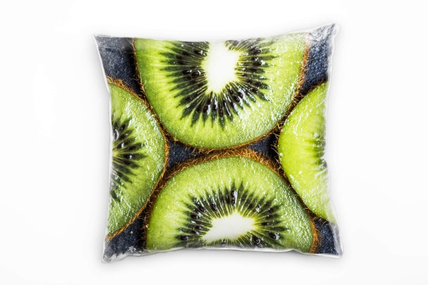 Paul Sinus Art Macro, Kiwi, grün, grau Deko Kissen 40x40cm für Couch Sofa Lounge Zierkissen