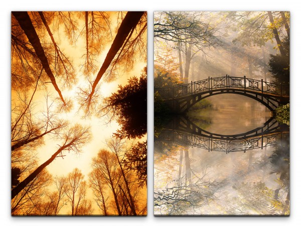 Paul Sinus Art 2 Bilder je 60x90cm Wald Baumkronen Bäume Holzbrücke Herbst Märchenhaft Traumhaft