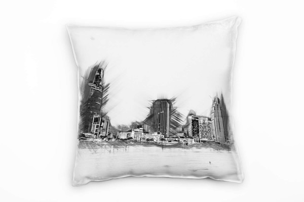 Paul Sinus Art City, Abstrakt, Ho Chi Minh Stadt, grau, weiß Deko Kissen 40x40cm für Couch Sofa Lounge Zierkissen