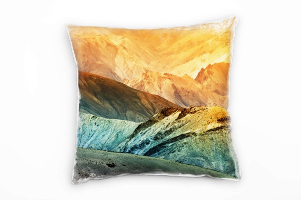 Paul Sinus Art Landschaft, Berge, orange, blau Deko Kissen 40x40cm für Couch Sofa Lounge Zierkissen