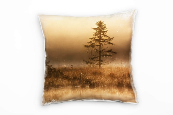 Paul Sinus Art Natur, sepia, Nadelbaum im Dunst, See, Dämmerung Deko Kissen 40x40cm für Couch Sofa Lounge Zierkisse