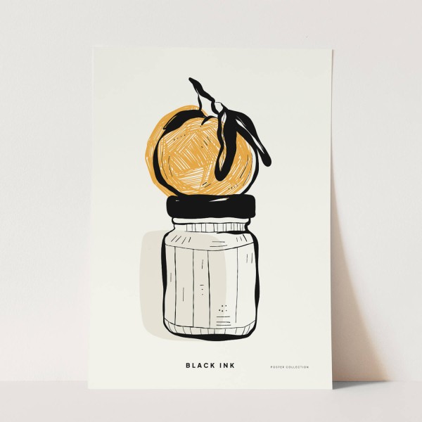 Paul Sinus Art Black Ink dekorative Illustration Modern Orange auf Glas