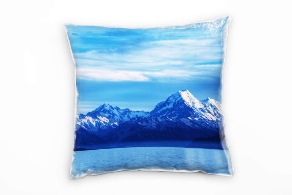 Paul Sinus Art Landschaft, blau, Berge, See Deko Kissen 40x40cm für Couch Sofa Lounge Zierkissen