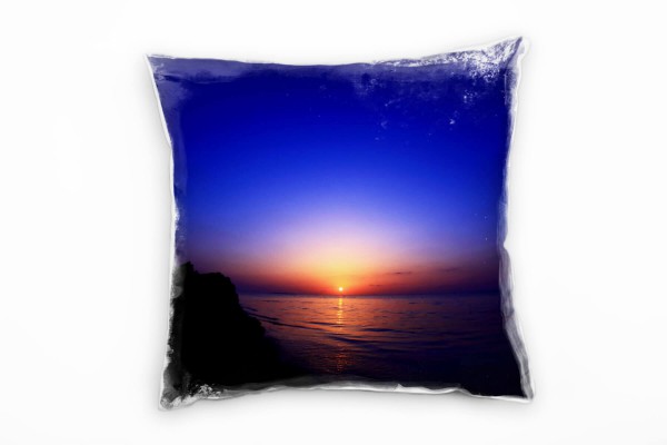 Paul Sinus Art Meer, Sonnenaufgang, blau, orange Deko Kissen 40x40cm für Couch Sofa Lounge Zierkissen