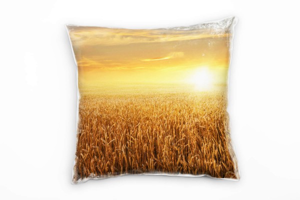 Paul Sinus Art Natur, Sonnenuntergang, Malz, Feld, braun, gelb Deko Kissen 40x40cm für Couch Sofa Lounge Zierkissen