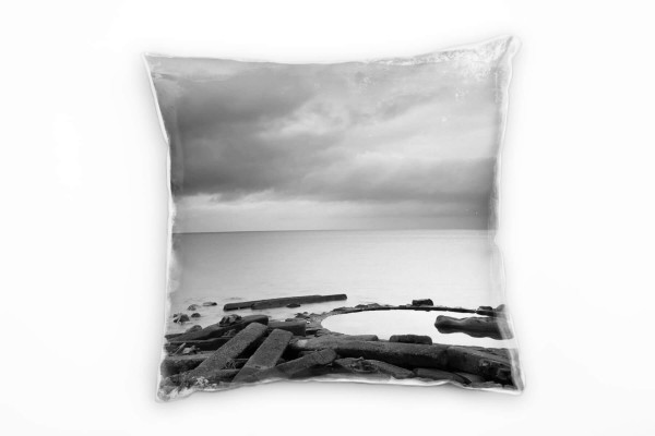 Paul Sinus Art Meer, schwarz, weiß, Schottland, glatte Oberfläche Deko Kissen 40x40cm für Couch Sofa Lounge Zierkis