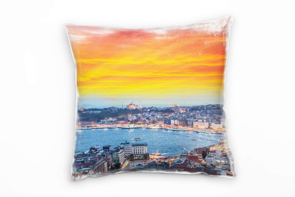 Paul Sinus Art City, Istanbul, Sonnenuntergang, blau, orange Deko Kissen 40x40cm für Couch Sofa Lounge Zierkissen