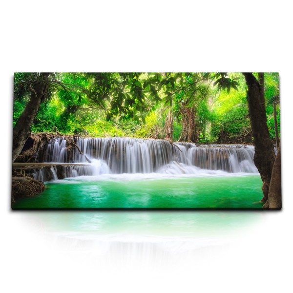 Paul Sinus Art Kunstdruck Bilder 120x60cm Wasserfall im Dschungel Tropisch Grün Natur