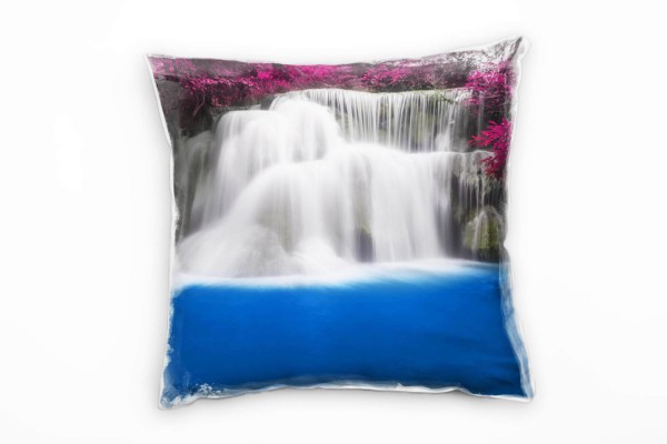 Paul Sinus Art Seen, Wasserfall, blau, pink, weiß Deko Kissen 40x40cm für Couch Sofa Lounge Zierkissen