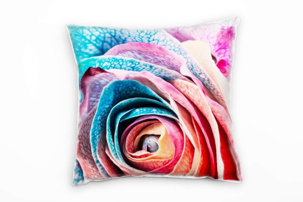 Paul Sinus Art Macro, Blumen, Rose, türkis, orange, pink Deko Kissen 40x40cm für Couch Sofa Lounge Zierkissen